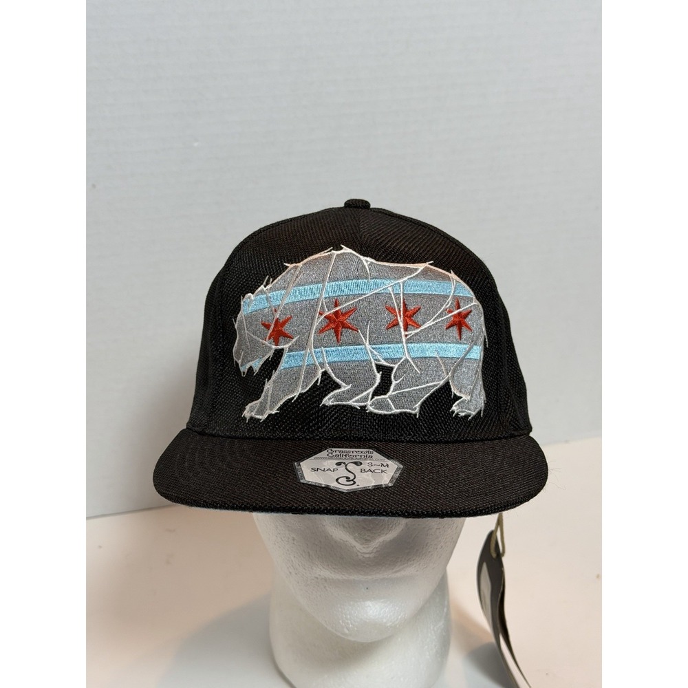 Grassroots California Bear Black Baseball Cap Snapback Snap Back S-M  NWT NEW